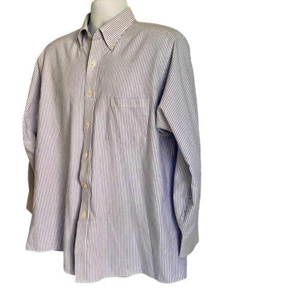 Van Heusen Blue White Oxford Wrinkle Free Button Down Shirt Men's 17 - Picture 3 of 8